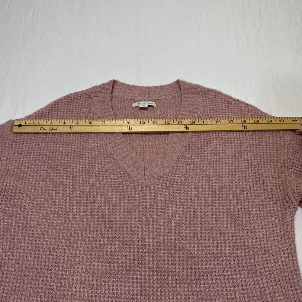 American Eagle Women's Small Dusty Rose V Neck Waffle Knit Sweater - Picture 6 of 8